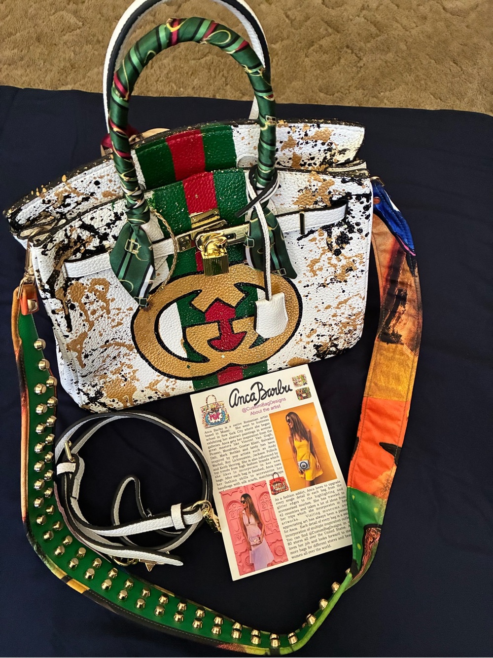 Designer-Inspired White Multicolor Statement Satchel by Anca Barbu